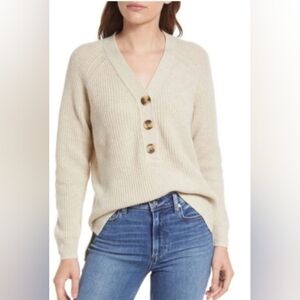 Madewell Lyle Ribbed Henley Sweater, Color Cream Size XXS